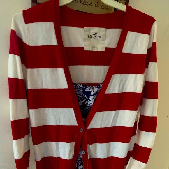 Hollister Red & White Sweater Button Down Cardigan - Picture 4 of 6